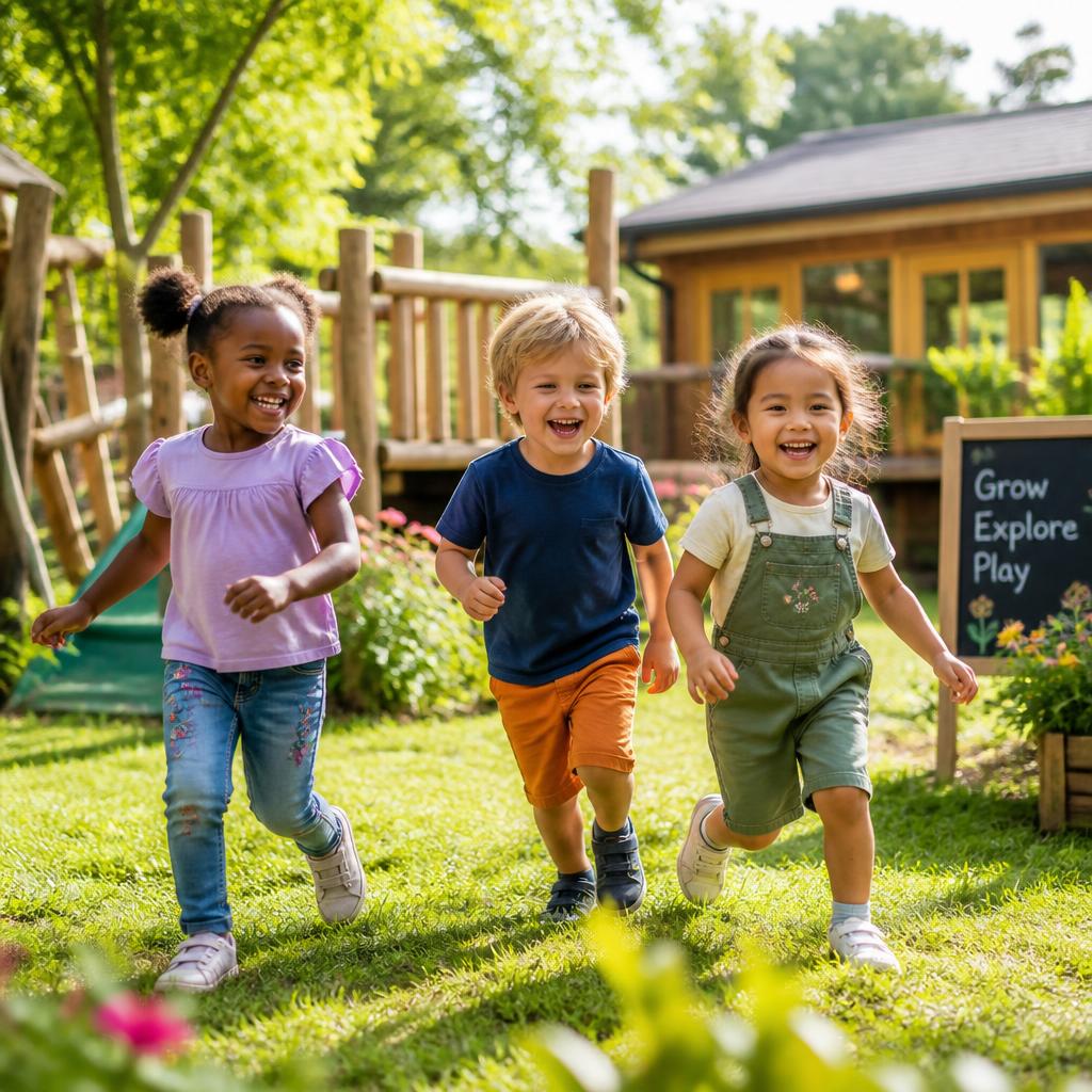 Kinderen spelen samen buiten in de groene tuin